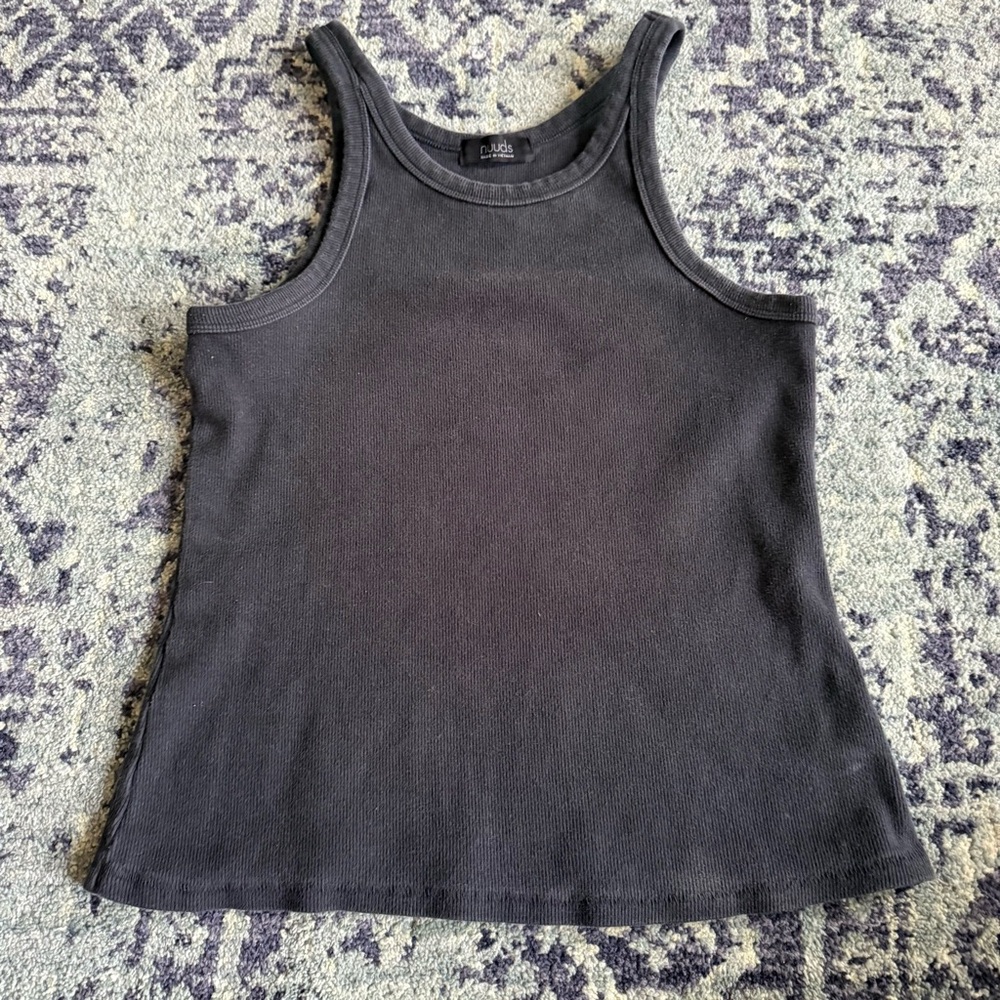 nuuds Charcoal Black Size Medium Essentials Ribbed Tank Top Casual Minimalist - Picture 2 of 7